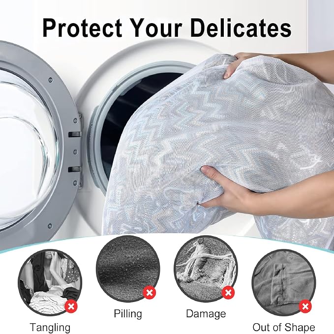 OTraki Mesh Washing Bags for Laundry 16x20 Inch Medium Mesh Bag Laundry Washer Delicates Lingerie Wash Machine Net Zipper Bag Heavy Duty Home Dorm Hotel Don't Drying, Melting 140-176℉, White | Laundry Washer Delicates Lingerie Wash Machine Net Zipper B...