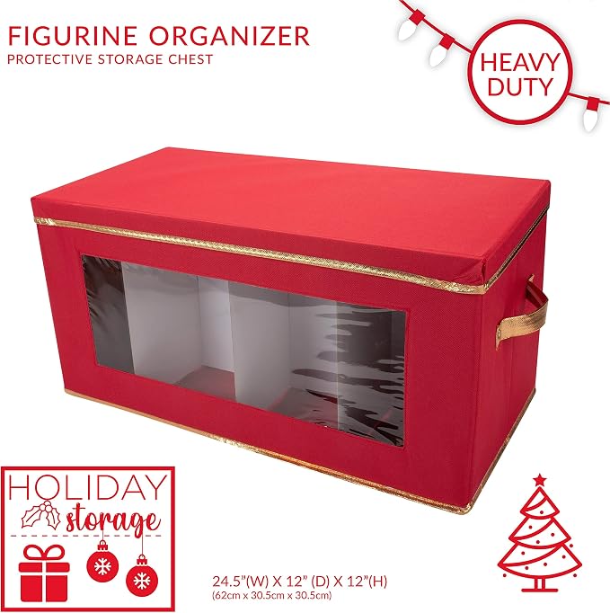 Simplify Holiday Figurine Storage Box | 8 Compartments | Seasonal and Christmas Décor Organizer | Nutcrackers | Lidded | Red