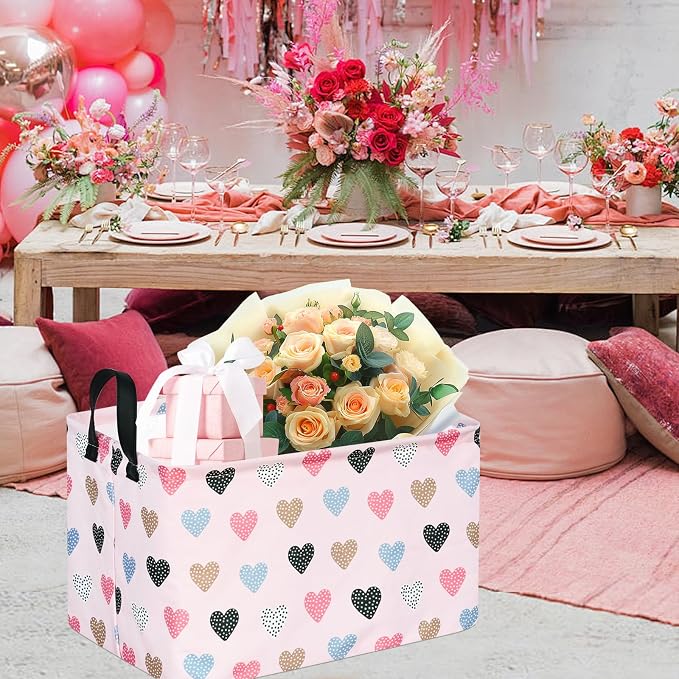 Kid Clothes Storage Basket Gift Shelf Basket Toy Storage Bin, Nursery Basket Organizer Box for With Handles for Room Deco Heart Valentine's Basket