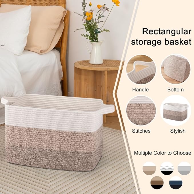 OIAHOMY Woven Blanket Basket Laundry Basket Dog Toy Basket Gradient Brown | Large Storage Basket,Baby Basket,Toy Storage,Woven Rope Basket for Blankets,Blanket Storage for Living Room