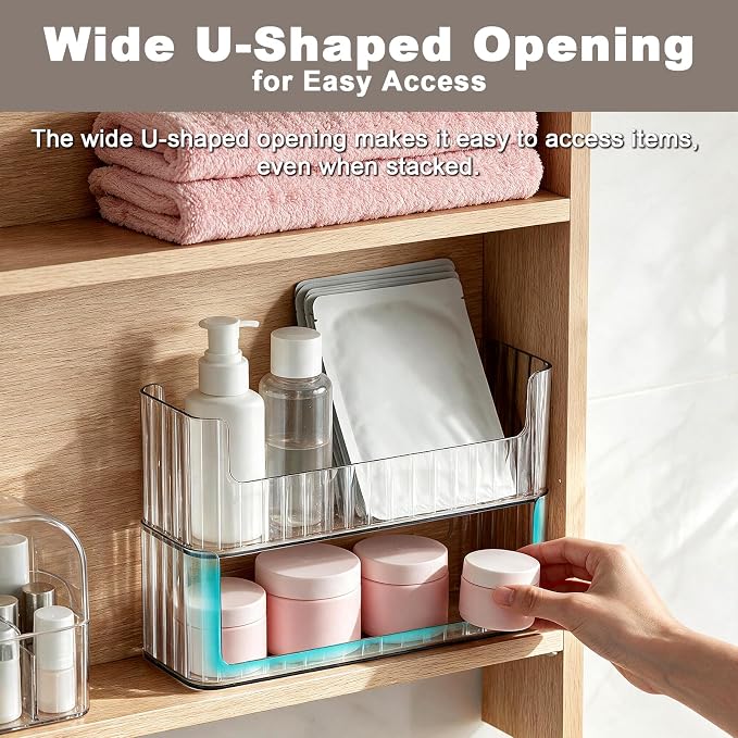 Medicine Cabinet Organizer, 2-Tier Stackable Makeup Organizer with Lipstick Holders & Cotton Swab Containers for Bathroom, RV,Mirror Cabinets, Vanity, Closet & Countertop
