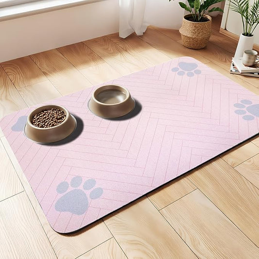 Pet Feeding Mat-Absorbent Dog Feeding Mat for Food and Water Bowl,No Stains Pet Placemat,Quick Drying Water Dispenser Mat for Dog and Cat,Easy to Clean Dog Accessories(M,Pink)
