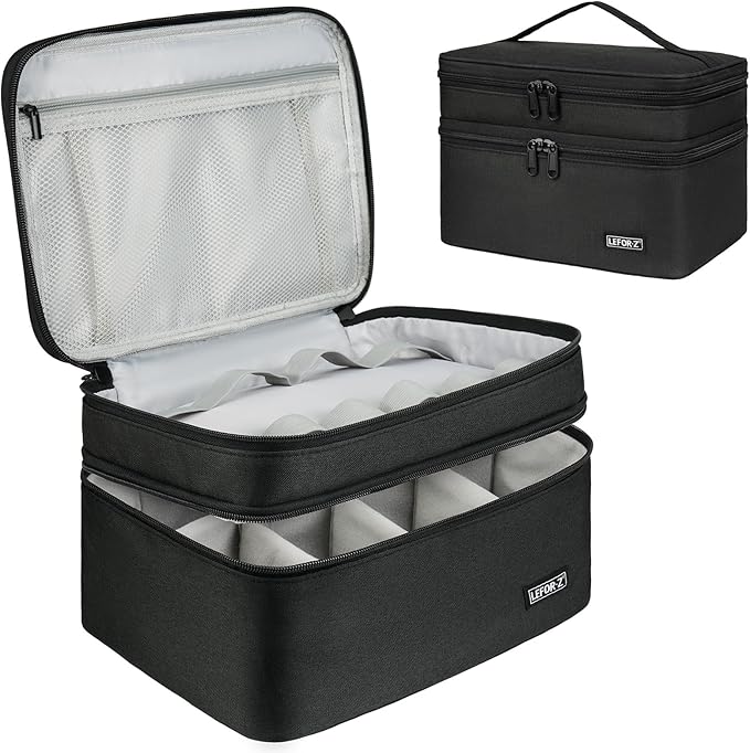 LEFOR·Z Medicine Storage Bag,Double Layers Pill Bottle Organizer Bag Empty | Medical Supplies Bag with Lockable Zipper & Adjustable Divider,Medication Travel Carrying Bag for Pills,Vitamins,Black