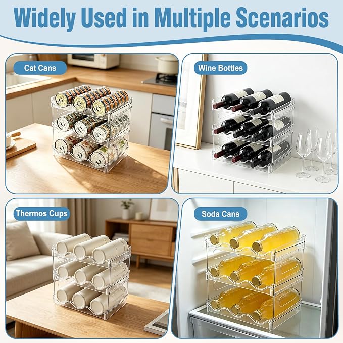 RETON Acrylic Cat Food Can Organizer for Pantry, 3 Tier Clear Pet Can Storage Rack, Canned Cat Food Dispenser Container Holds 54 (3.5oz) Cans for Kitchen Countertop Cabinet