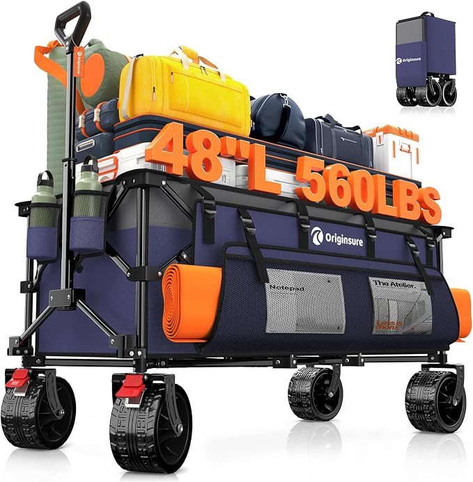 Originsure 300L Beach Wagons Carts Foldable with Big Wheels, 560lbs, Purple | 48" Folding Utility Wagon,7" All-Terrain Wheels,Heavy Duty Frame,Compact&Space-Saving,for Camping,Sports,Grocery,Garden
