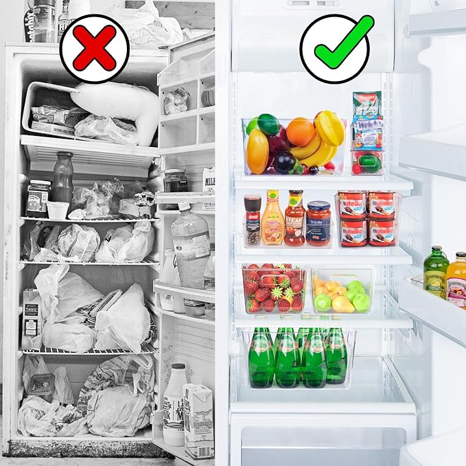 12 Pack Large Clear Plastic Storage Bins, Kitchen&Pantry Organizer | Heavy-duty 450g BPA-free PETG containers with handles for fridge, under-sink, bathroom, office, closet, and garage storage