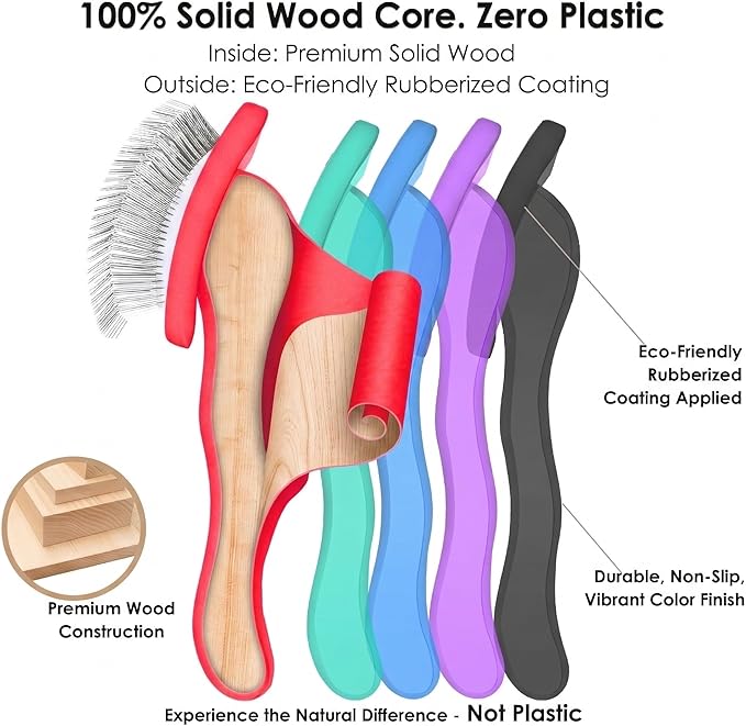 Slicker Brush for Dogs, Large Long Pin Dog Grooming Brush for Doodles Goldendoodles Poodles Labradoodle Bernedoodles, 3 Pcs Wooden Handle for Mats Tangles - Red