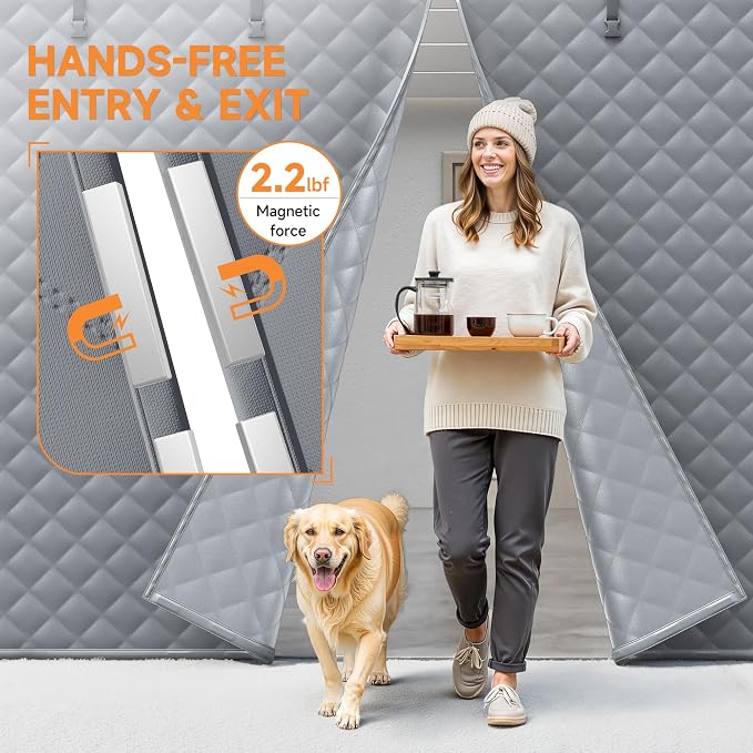 Car Garage Door Insulation Kit Fits 8x7 FT, Magnetic Thermal Insulated Door Curtain for Winter, Thermal Door Cover for Cold with Thickened Cotton, Garage Door Screen for 1 Car - Gray