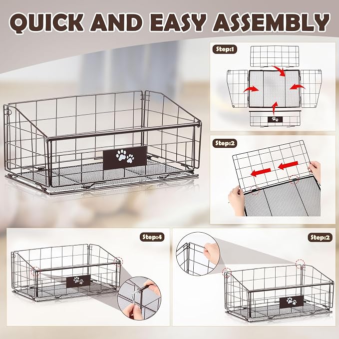 3 Pack Metal Dog Toy Baskets Multi-sized Foldable Dog Toy Bins Box Storage Container Organizer for Living Room Area Decorative Pet Accessories Coat Clothing Storage Holder Baskets(Bronze)