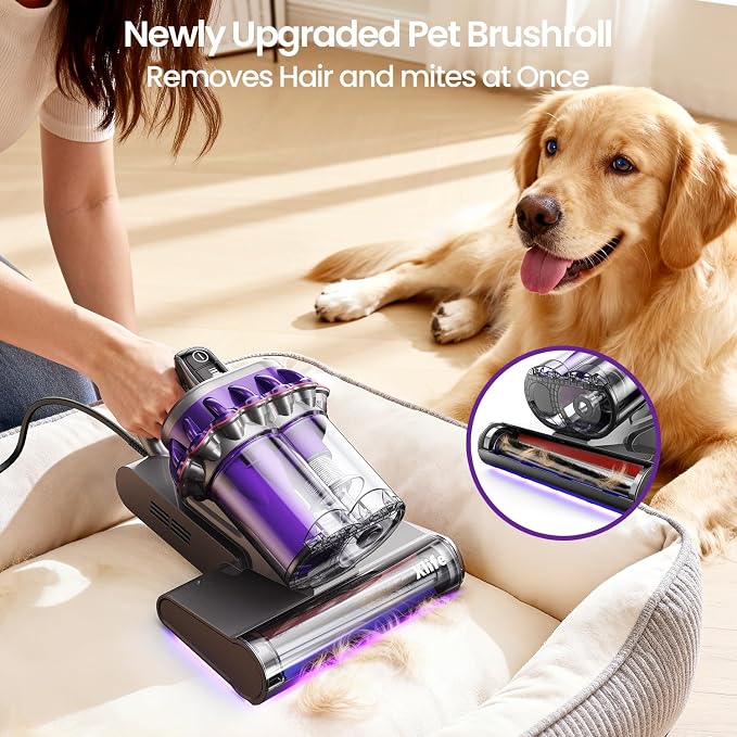 Xlife Mattress Vacuum, Bed Vacuum Cleaner with 2 Roller Brushes for Pet Hair, 253.7nm UV-C Light, 140F° Heating, 550W 16KPA Suction, HEPA Filter Couch Vauum for Bed, Sofa, Pillow, Baby Crib (Corded