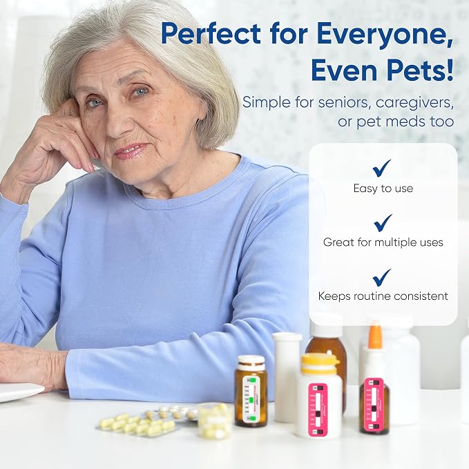 PillSavvy™ Daily Pill Tracker – Non-Digital, Reusable Medication Reminder for Bottles & Organizers – Easy to Use, Curved Back – Track Prescriptions, Vitamins, Supplements & Pet Meds (Pink, 2 Pack)