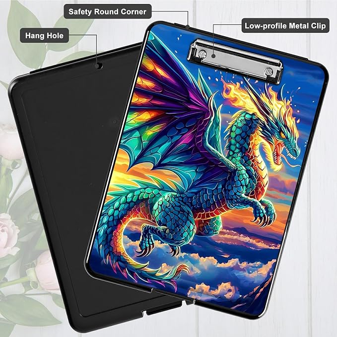 Blue Cloud Dragon A4 Clipboard with Storage Pen Holder, Clipboards Organizer Nursing Clipboard Foldable File Folder Plastic Clipboard Folio Clip Board for Office Students Classroom Doctor