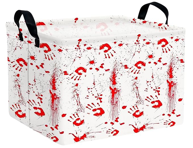 Large Halloween Themed Candy Gift Boo Basket for Kids Baby Personalized Adults Storage Bin Fall Decor(Fingerprint Blood Stain)