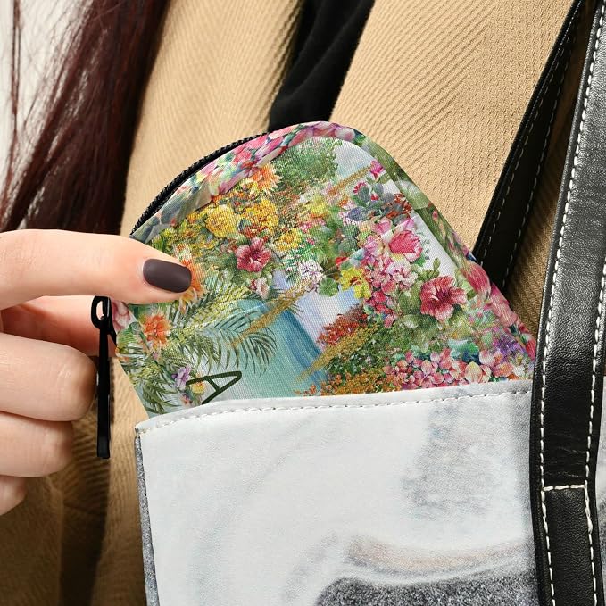 Custom Pill Box 7 Day Pill Case Bag Oil Painting Hawaii Flowers Personalized Name Travel Pill Organizer Bag with Zipper Portable Weekly Case Compact Size for Vitamin Supplement Holder
