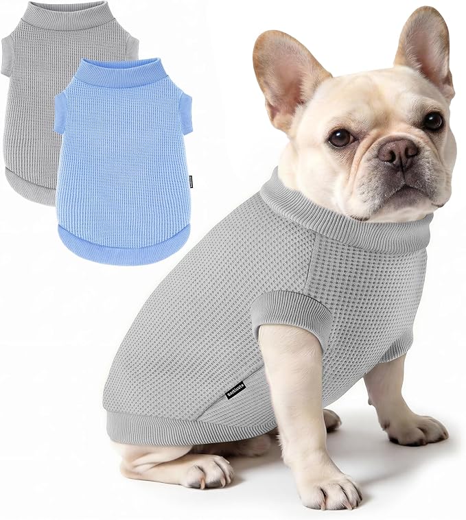 2 Pack Dog Shirt for Small Supplies Functional Waffle Dog Clothes Warm Soft Sweatshirt Outfit for Dogs Cats Pet Apparel