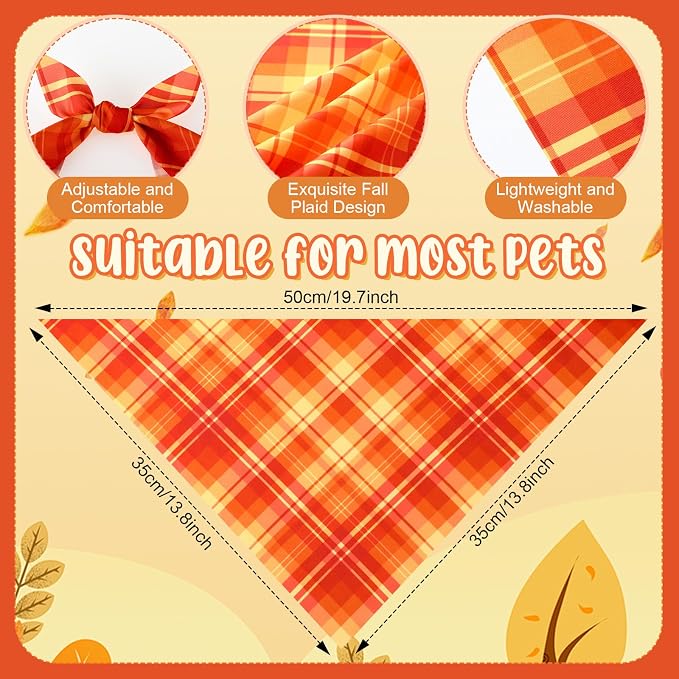 Abbylike 50 Pcs Fall Plaid Dog Bandanas Bulk, Autumn Gingham Pattern