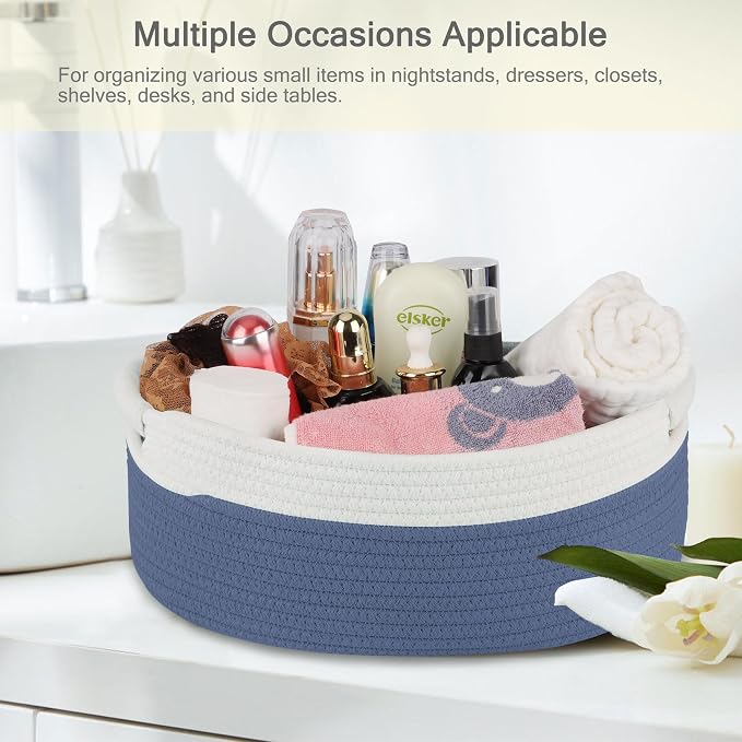 Small Woven Gift Basket with Bag & Ribbons, Folkstone Gray | Cotton Rope, 13”x 9”x 5.5”, Fits for Kids, Women & Men, Bedroom, Living Room, Nursery & Bathroom Storage, Cat & Dog Toy Boxes