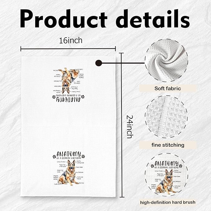 Funny German Shepherd Kitchen Towels - Gifts for Dog Lovers, Hand Dish Towels for Women Men, Anatomy Tea Towel Room Decor for Home Kitchen Bathroom