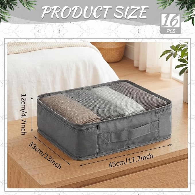 Silkfly 16 Pcs XL Packing Cube for Travel Luggage,Simple,Gray | 17.7 x 13 x 4.7, Same Size, Gray Suitcase Storage Organizer Set, Reusable Mesh Clothes Cube for Hiking Camp Family Accessory