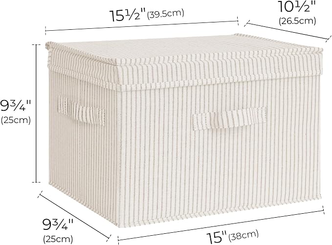 StorageWorks Fabric Storage Bins with Lids, Closet Storage Bins | Flip-Top Lid, 3 Handles, Collapsible, Stackable, for Clothes Blankets, Multi-Purpose, Large, Khaki and Beige Stripes, 2-Pack