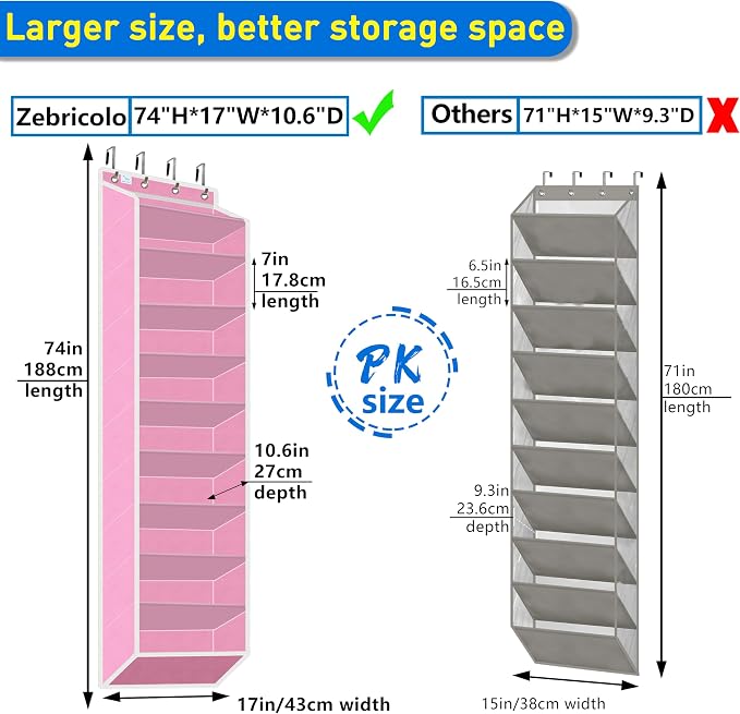 10 Tiers Shoe Organizer for Closet, 20 to 30 Pairs Shoe Rack Door | Extra Deep Pockets Over the Door Shoe Organizer for Dorm and Back Door, Heavy Duty Anti-Scrath Hanging Hooks Shoe Storage