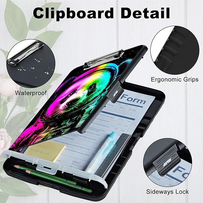 Planet Panda A4 Clipboard with Storage Pen Holder, Clipboards Organizer Nursing Clipboard Foldable File Folder Plastic Clipboard Folio Clip Board for Office Students Classroom Doctor
