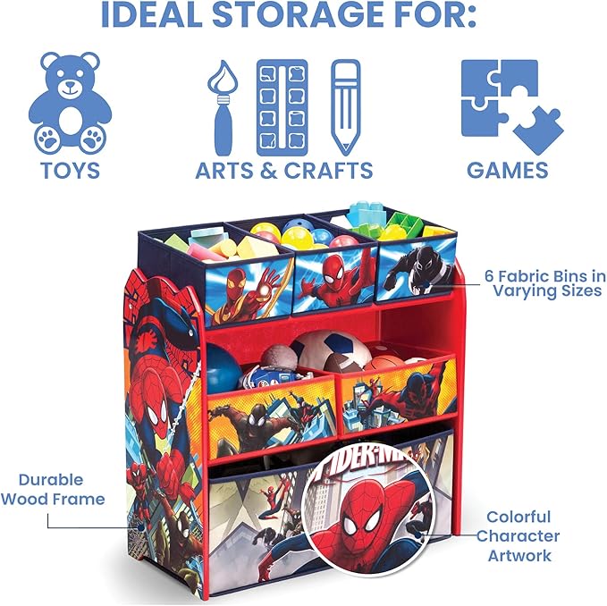 Delta Children Toy Organizer, 6 Bin | Greenguard Gold Certified | Spider-Man | Pack of 2