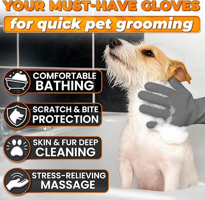 Cat & Dog Shampoo Gloves with 3000 Soft Bristles | 2-in-1 Dog Bath Gloves for Massage, Grooming & Clean Wet or Dry