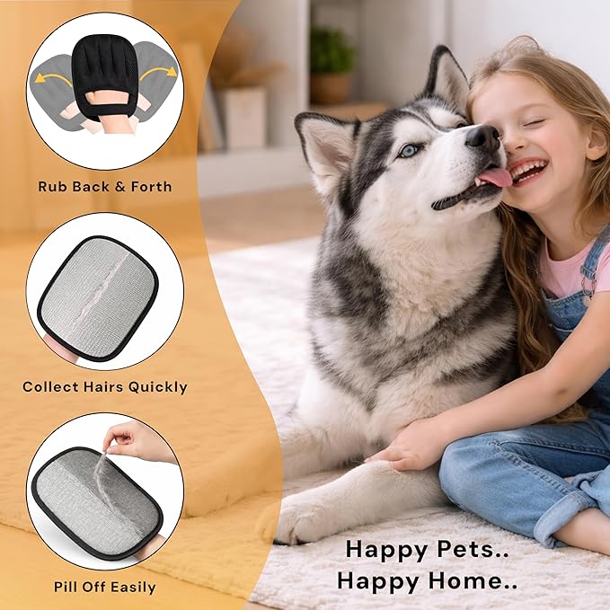 Wolfster 2 Pack Pet Hair Removal Glove, Reusable Dog & Cat Hair Remover Mitt, Electrostatic Fur Remover for Furniture, Couch, Car, Carpet, Lint Roller Alternative Grooming Glove