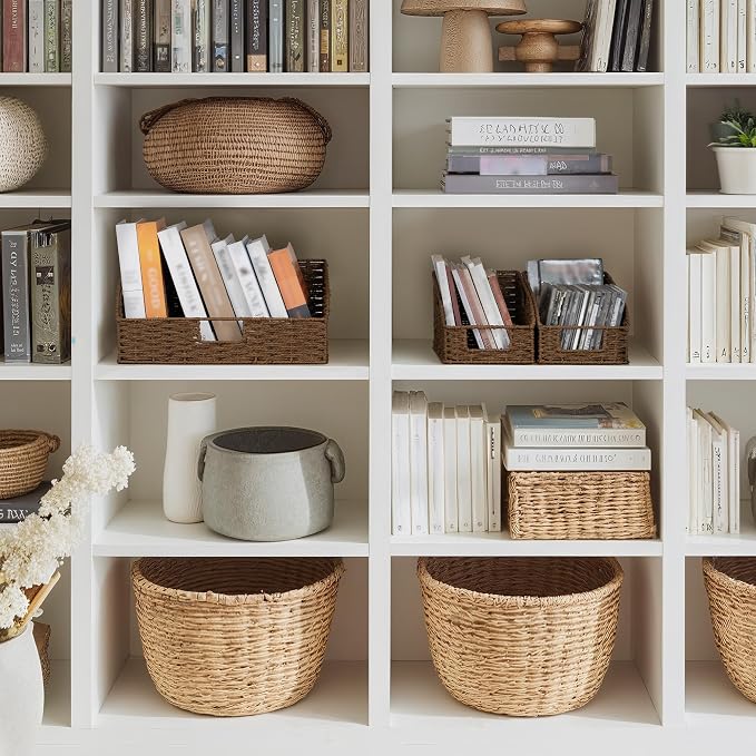 StorageWorks Pantry Storage Baskets, Shelf Baskets, Brown Baskets, 3-Pack | Paper Rope Pantry Baskets, Wicker Baskets with Handles, Handwoven Shelf Baskets for Organizing, Pantry Organizers and Storage
