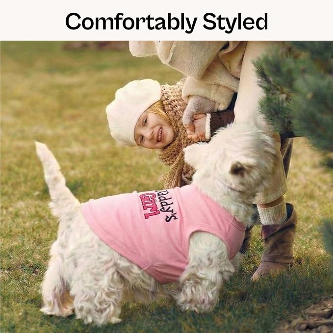 Parisian Pet Dog Shirt – 100% Cotton Shirts for Small Dogs – Pink Sleeveless Puppy Clothes – Lightweight and Breathable Dog Apparel – Girl Dogs Clothes - Stretchy Daddy’s Girl Pet Shirt