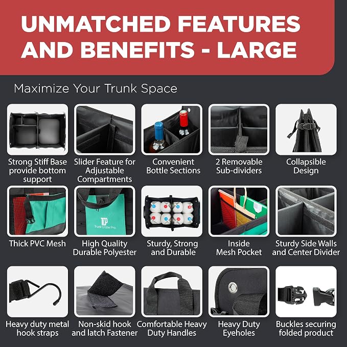 Teal Car Trunk Organizer for SUV & Auto Cargo Storage, Large | Fits Cars, SUVs & Trucks Reduces Trunk Clutter Keeps Items Within Reach Great for Shopping Easy Storage Car Accessories