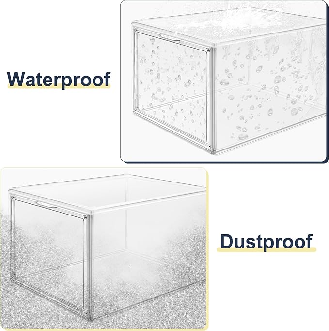 1 Pack Clear Shoe Boxes with Acrylic Drop Front Magnetic Door, Size 12 | Stackable Shoe Organizer for Sneaker Collection, Space-Saving Plastic Shoe Storage Box for Closet, Entryway, Bedroom