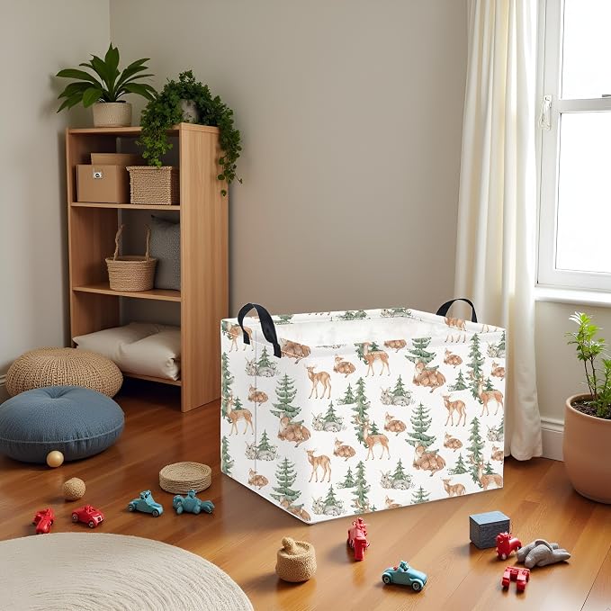 Rectangular Baby Girl Basket Kids Baby Storage Basket Storage Bin Organizer Box Room Decor(Forest Deer)
