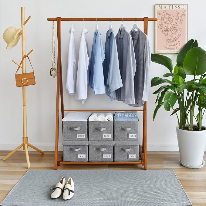 GRANNY SAYS Storage Bins with Lids, Decorative Storage Boxes with Lids | Storage Box with Dust Cover, Handles & Lable, Collapsible, Ideal for Closet Clothes Blanket Toys, Medium, Dark Gray, 3-Pack