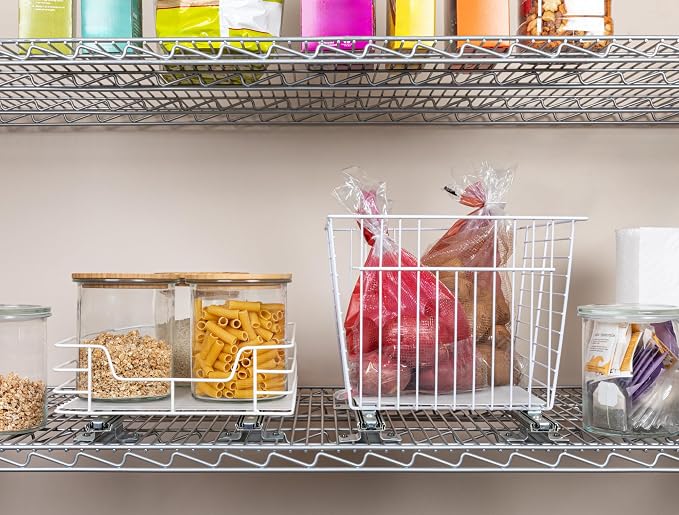 Household Essentials Painted Steel Pull-Out Pantry Basket, White