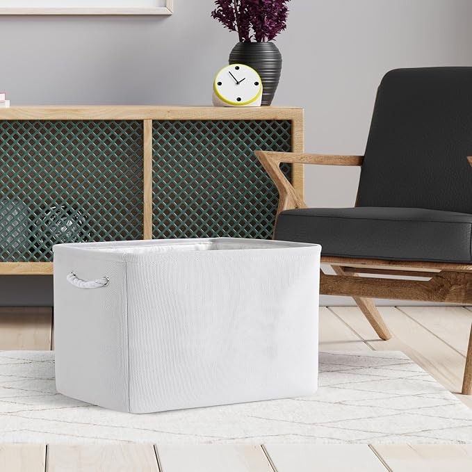 Organization and Storage Basket for Shelves - Extra Jumbo 3 Pack 20.5x15.8x13.8 inch Cube Storage Bins for Toy Closet Box Home Organizer Gift (White)