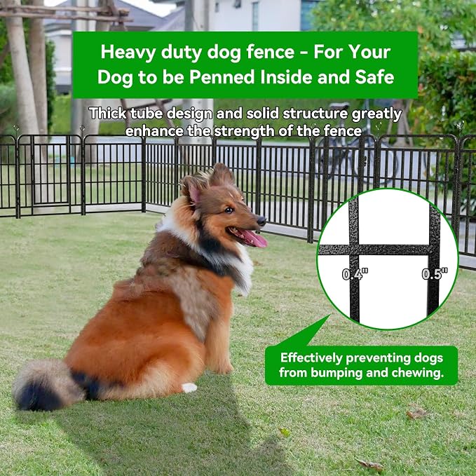 Kfvigoho Heavy Duty Dog Fence Outdoor 16 Steel Panels 32" Height | Square Steel Pipe with Reinforced Crossbars, 36FT 103 Sq.ft Portable Dog Fence Outdoor for Yard & RV Camping, Snowy Black