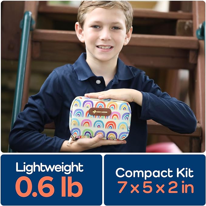 KeepGoing Travel First Aid Kit for Kids, 130 Pc. TSA-Approved Travel Size | Toddler First Aid Kit, Mini First Aid Kit for Car, Home, Purse, Diaper Bag & Backpack, Latex-Free Bandages