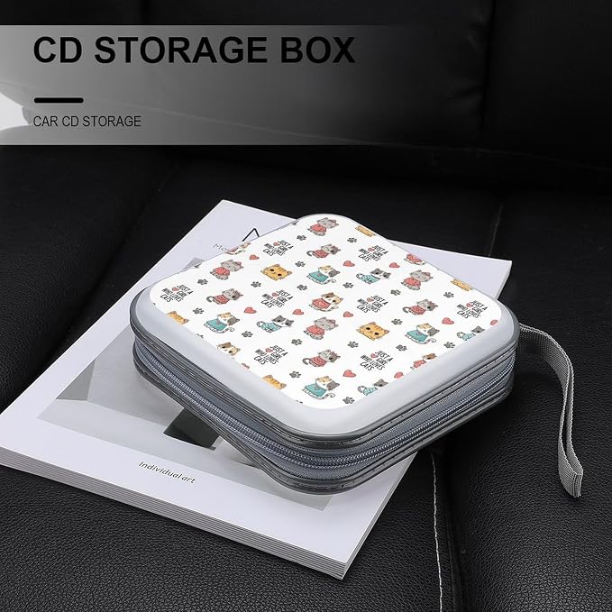 40 Capacity CD Case Holder Cat Disc Wallet Organizer Binder | Portable Zipper DVD Storage with Strap for Car Office Home Travel, Hard Plastic, Just A Girl Who Loves Cat