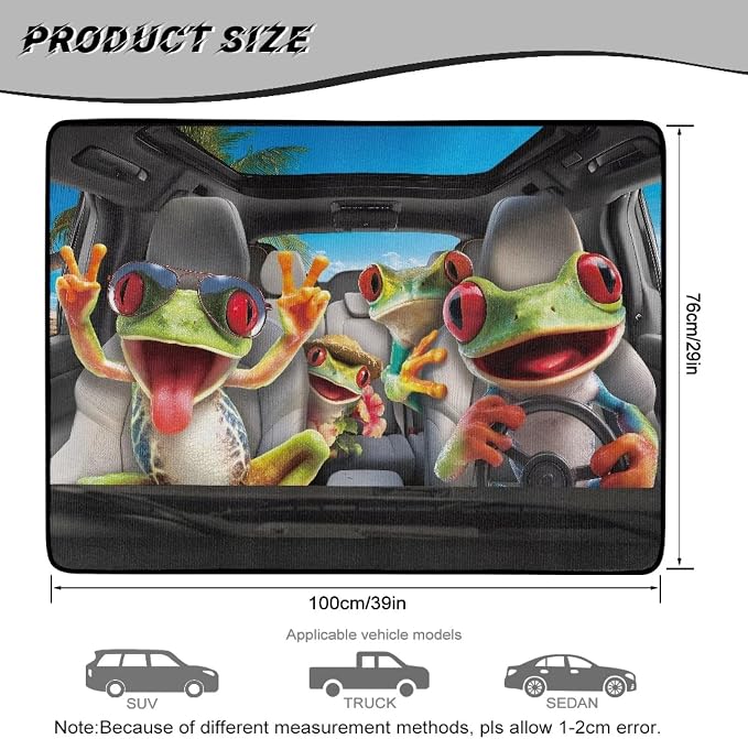 Funny Driving Frog Trunk Mat 29" x 39" for SUV, Funny Animal Cargo Liner Rear Trunk Mat Automotive Interior Accessories for Picnic Camping Travel