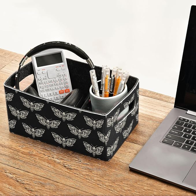 Emelivor Gothic Butterfly Storage Basket Bins Set (2pcs) Felt Foldable Storage Bins with Fabric Rectangle Storage Organizing Baskets for Office Bedroom Closet Babies Nursery
