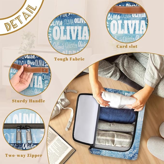 Personalized Storage Bins with Zipper Lid, Customized Name Storage Basket Rectangle Clothes Organizer for Organizing Kids and Pets Toys Shelf Closet, Watercolor Blue Starry Night