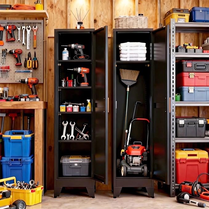 67" H Broom Closet Storage Cabinet,Mop Closet,Metal Narrow Bathroom Cabinet,Utility Cleaning Cabinets