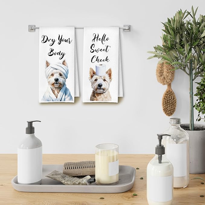 Funny West Highland White Terrier Dog Hand Towels for Bathroom Washroom, Gifts for West Highland White Terrier Lovers Women Men, Dog Bathroom Decor, 16x24 Inch Set of 4