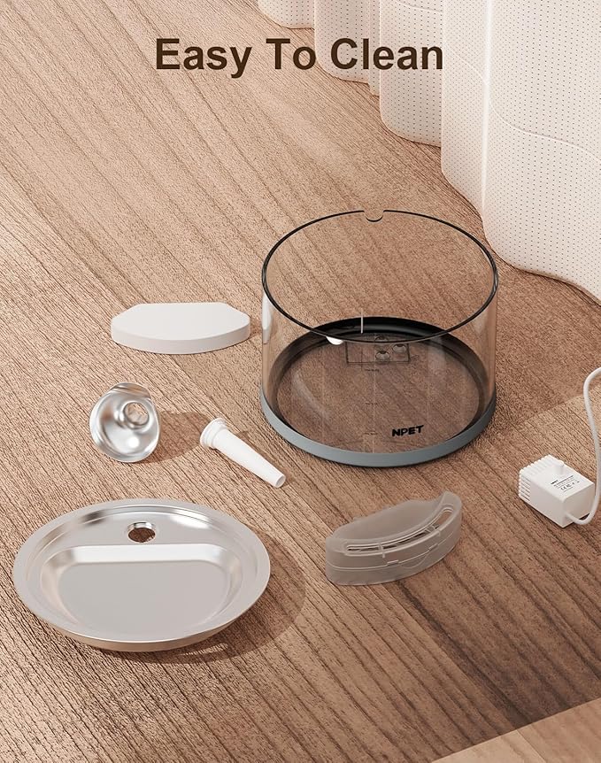 NPET N280 Glass Cat Water Fountain - 2.8L Automatic, Ultra-Quiet Pump with Stainless Steel Tray, Easy to Clean & Eco-Friendly for Cats and Dogs