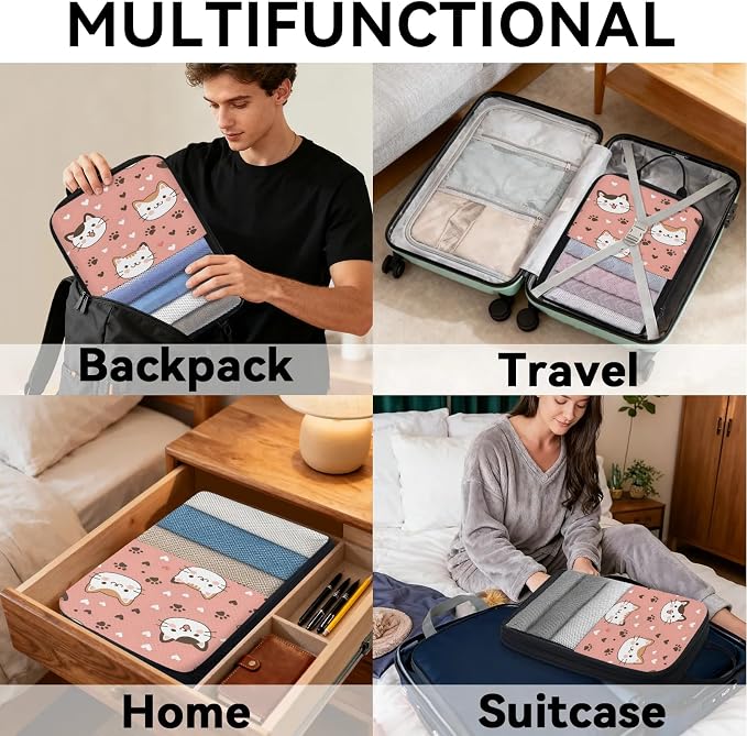 Cat Compression Packing Cubes Cat Paws Print 6 Set Travel Packing Cubes for Suitcases Lightweight Expandable Organizers