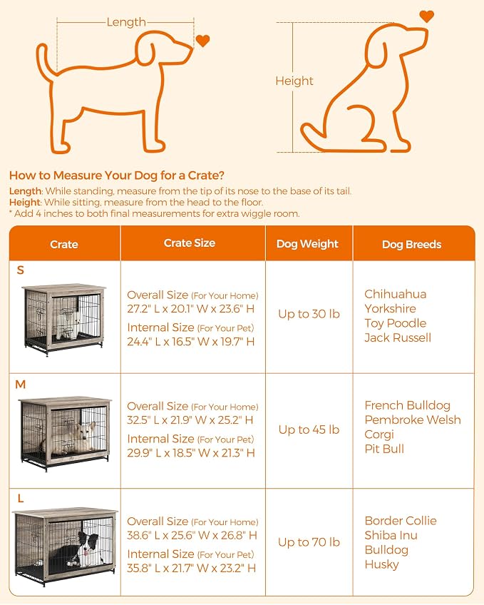 Feandrea 38.6" Dog Crate Furniture, Indoor Dog Cage Side End Table, XL Pet Wood Kennel for Large and Medium Dogs up to 70 lb with Multi-Purpose Removable Tray, Double-Door Pet House, Greige