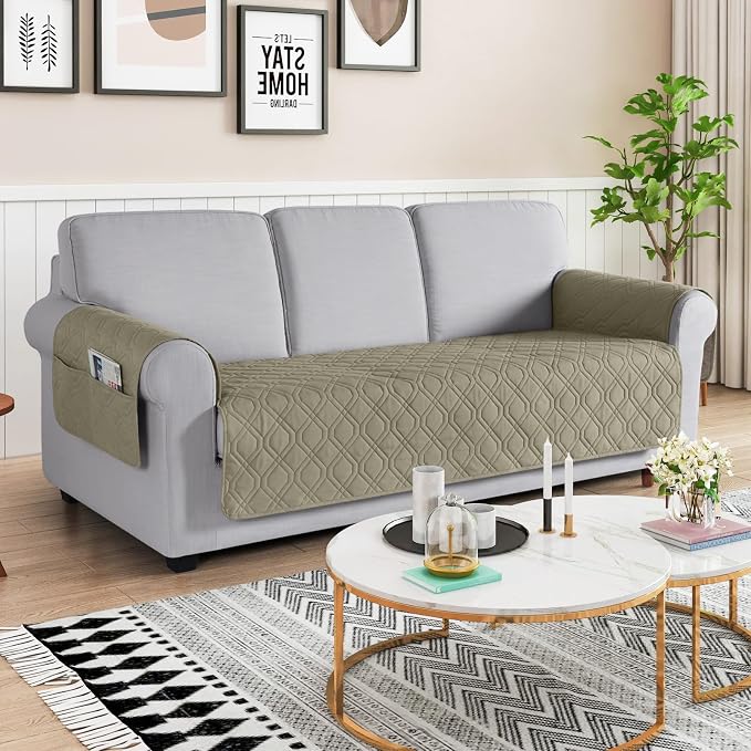 VANSOFY Waterproof Couch Cover for Pets, Taupe, 67.3" | Non-Slip, Washable, Utility Pockets, Pet Friendly, Furniture Protector Slipcover for 3 Cushion Couch