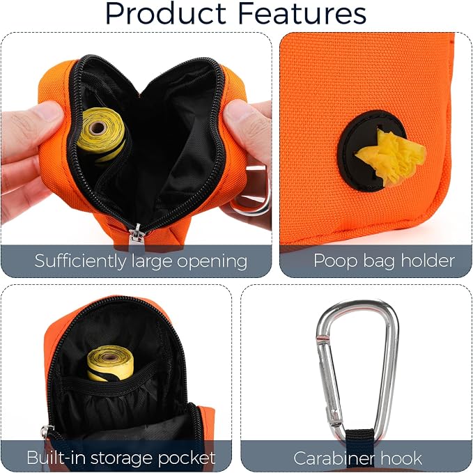 Small Dog Treat Bag, Portable Dog Treat Bag for Leash with Clip, Puppy Training Bags Built in Poop Bag Dispenser, Pocket Sized Dog Treats Pouch, Doggie Snack Rewards Bag, Dog Treat Carrier